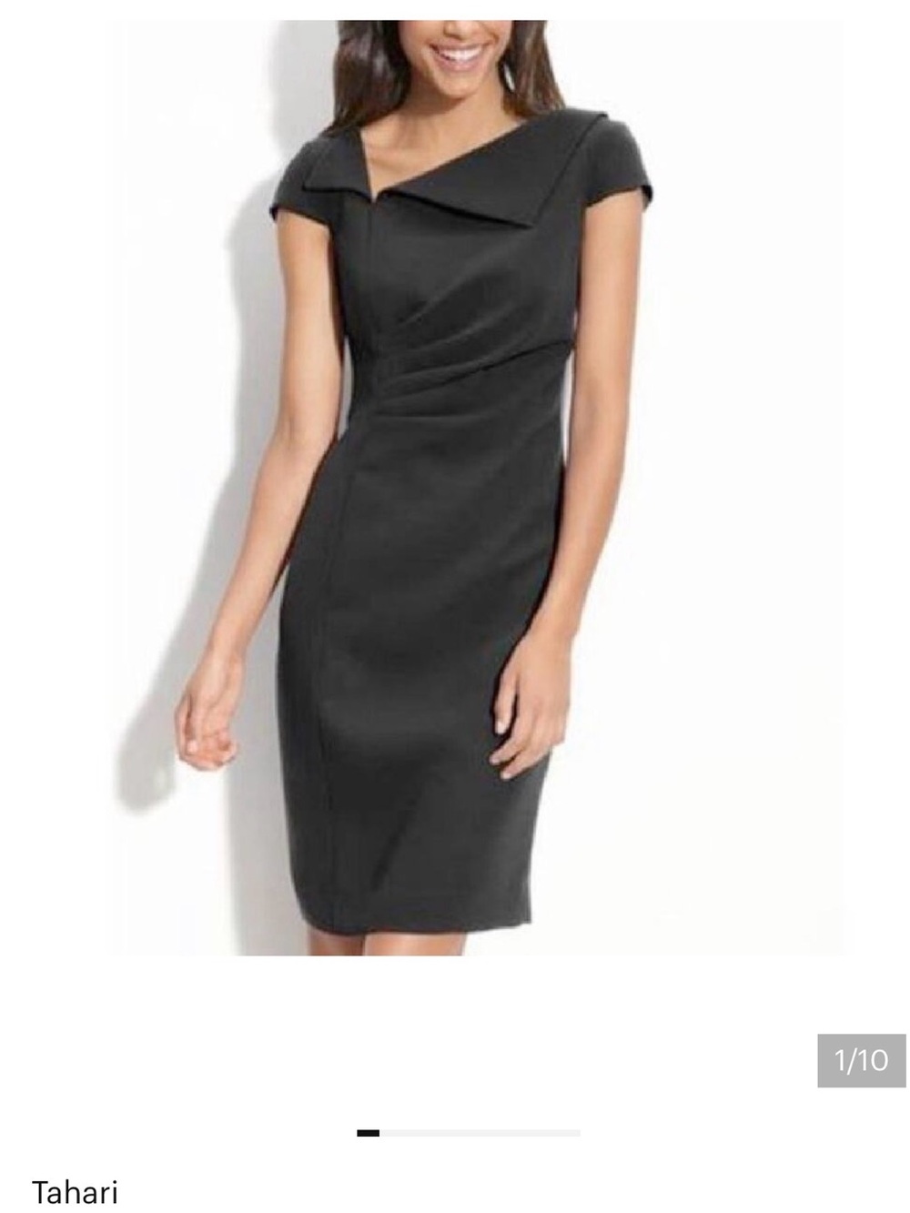 Tahari Black Cap-Sleeve Sheath Dress with Folded V-Neck